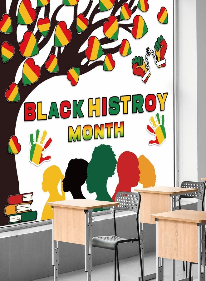 Whaline 92Pcs Black History Month Tree Bulletin Board Decoration Set Juneteenth African American Heart Paper Cutouts with 200Pcs Glue Points for Classroom Party Wall Blackboard - Image 5