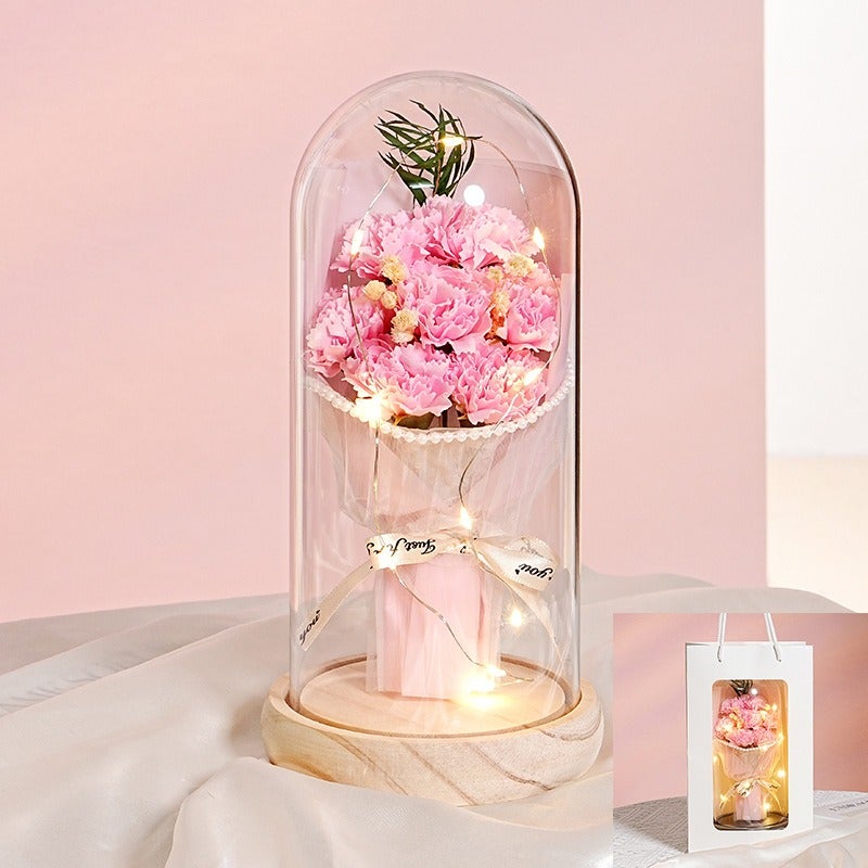 Preserved Rose Flower Gift Box with Wooden Base - 7 Roses Bouquet for Teacher's Day, Birthday & Special Occasions