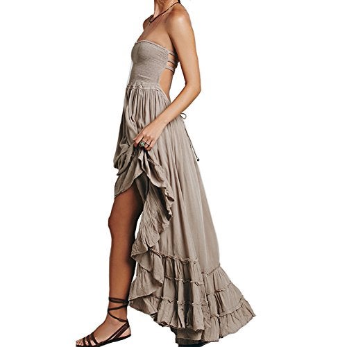 VERGOODR Women's Summer Cotton Sexy Sleeveless Blackless Long Bohemian Dresses (l, Gray) - Image 2