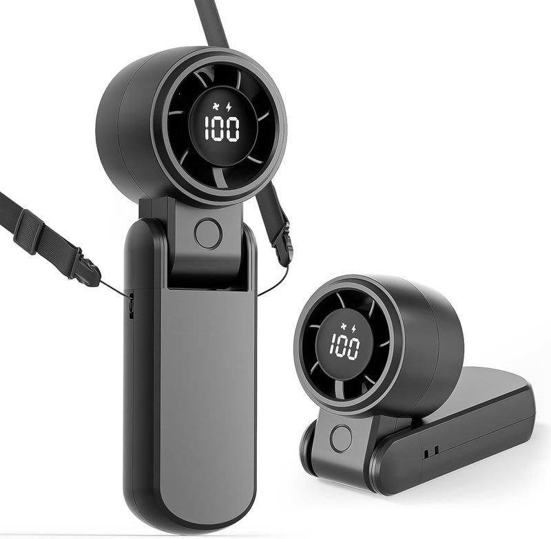 TriPole Portable Handheld Turbo Fan with Digital Display, 3-IN-1 Rechargeable Mini Travel Fan, Battery Operated, 200° Foldable for Desk & Neck, High Speed Personal Cooling Fans for Outdoor Trip Beach - Image 1