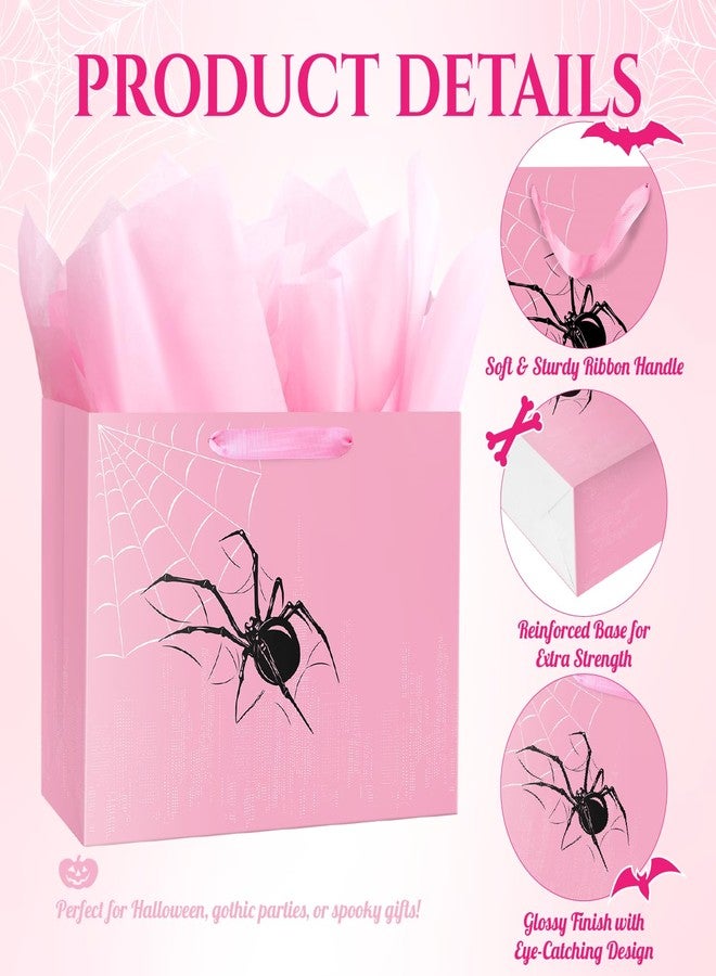 Linelglobal Spider Gift Bag with Tissue Paper Pink Black Design for Girl Birthday Party Spider Theme Halloween Web Decoration - Image 3