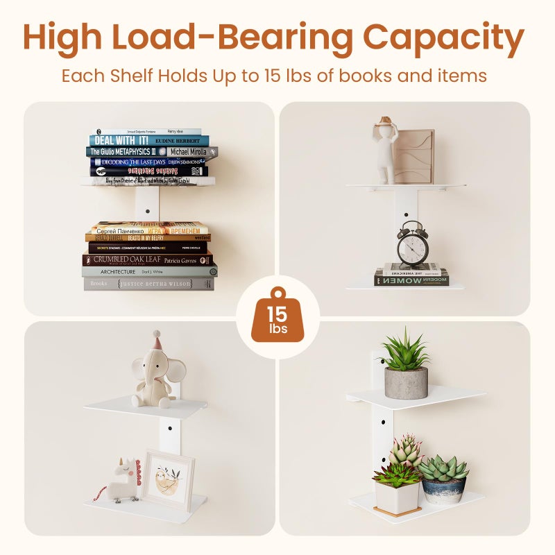 Wawocs Invisible Bookshelf for Wall, 4 Tier Floating Bookshelf Made of Heavy Duty Metal, Vertical Spine Book Tower Hanging Wall Bookshelf, Floating Book Shelves for Wall, 2 Pack White - Image 3