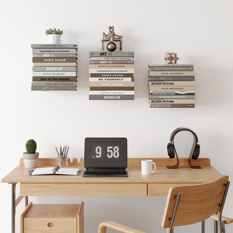 Wawocs Invisible Bookshelf for Wall, 4 Tier Floating Bookshelf Made of Heavy Duty Metal, Vertical Spine Book Tower Hanging Wall Bookshelf, Floating Book Shelves for Wall, 2 Pack White - Image 2
