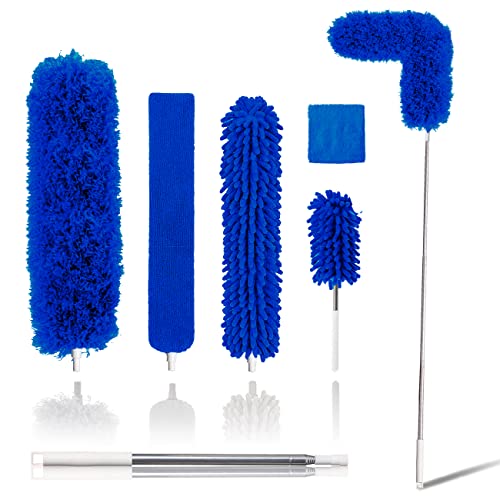 Upgraded Dusters for Cleaning 6pcs Ceiling Fan Duster with 100 Thickened Extension Pole Extendable Long Microfiber Duster for High Ceilings Reusable  Washable Dusting Wand by OOSOFITT Blue