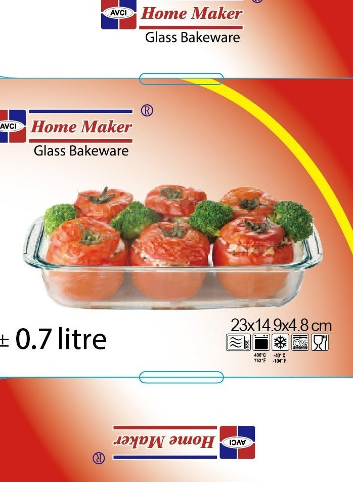 Homemaker Premium Turkish-designed Clear Rectangular Glass Baking Dish – 0.7L Capacity, 23 x 14.9 cm, 4.8 cm Height – Elegant & Durable for Everyday Cooking - Image 5
