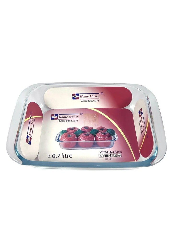 Homemaker Premium Turkish-designed Clear Rectangular Glass Baking Dish – 0.7L Capacity, 23 x 14.9 cm, 4.8 cm Height – Elegant & Durable for Everyday Cooking - Image 1