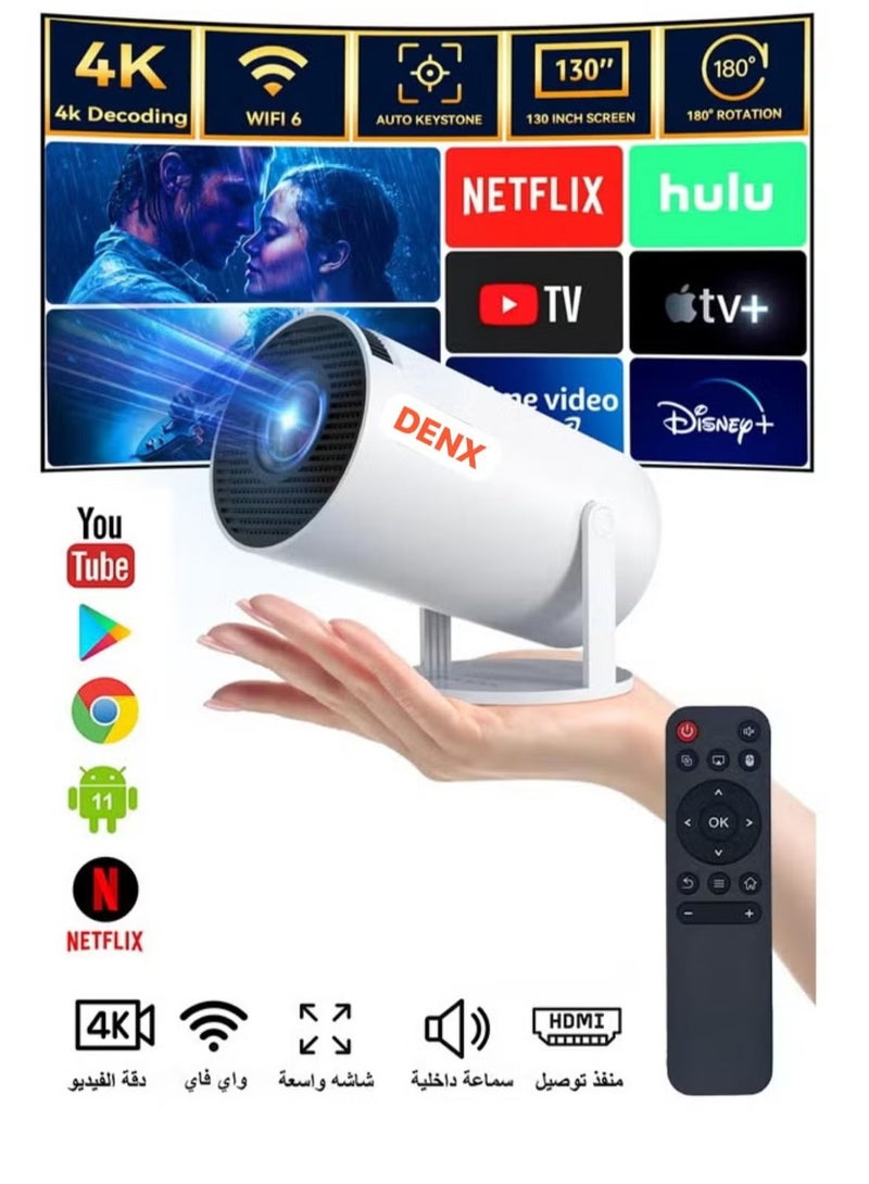 Denx DX2591 - Smart Projector, Portable Projector Pocket 5G WIFI Android11.0 Support Home Theater Full HD 1080P for Indoor Outdoor Home Birthday Gift Compatible with TV Stick/HDMI/USB/PS5/iOS/PS4  - Image 1