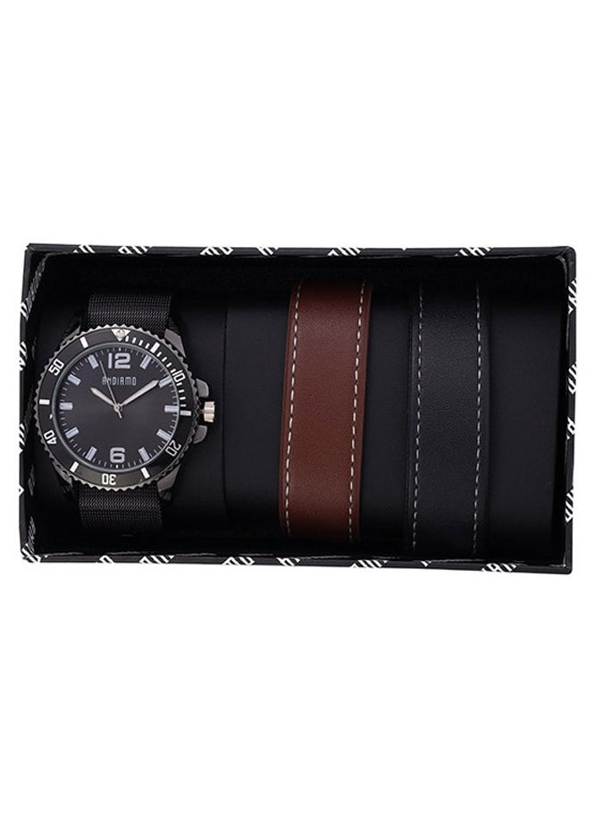 ANDIAMO Men's Analog Black Case mesh belt Strap Set Watch 