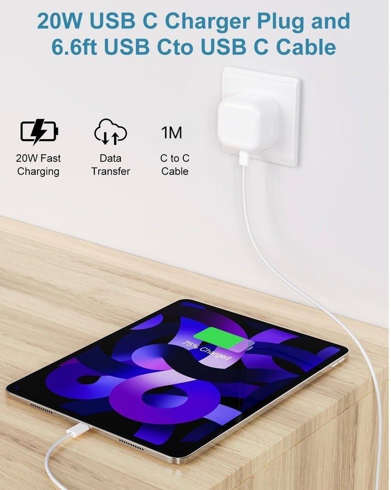 Field 20W Fast Charger | USB C Wall Fast Charger with 1M Type C to C Charging Cord Compatible with iPhone 17/16/15, iPad, Macbook, Samsung and all Type C Mobile - Image 2