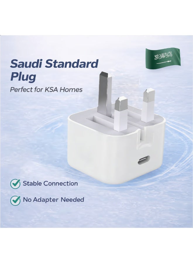 حقل شاحن سريع 20 واط | شاحن حائط USB-C سريع مع كابل شحن من Type-C إلى Type-C بطول 1 متر، متوافق مع آيفون 17/16/15، آي باد، ماك بوك، سامسونغ وجميع الأجهزة المحمولة ذات منفذ Type-C. - Image 2