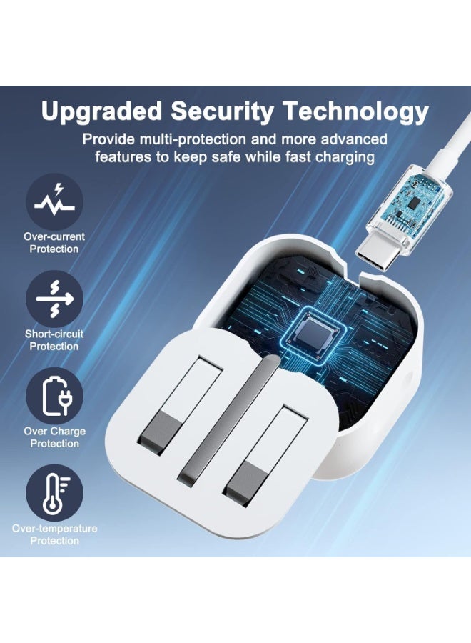 حقل شاحن سريع 20 واط | شاحن حائط USB-C سريع مع كابل شحن من Type-C إلى Type-C بطول 1 متر، متوافق مع آيفون 17/16/15، آي باد، ماك بوك، سامسونغ وجميع الأجهزة المحمولة ذات منفذ Type-C. - Image 3