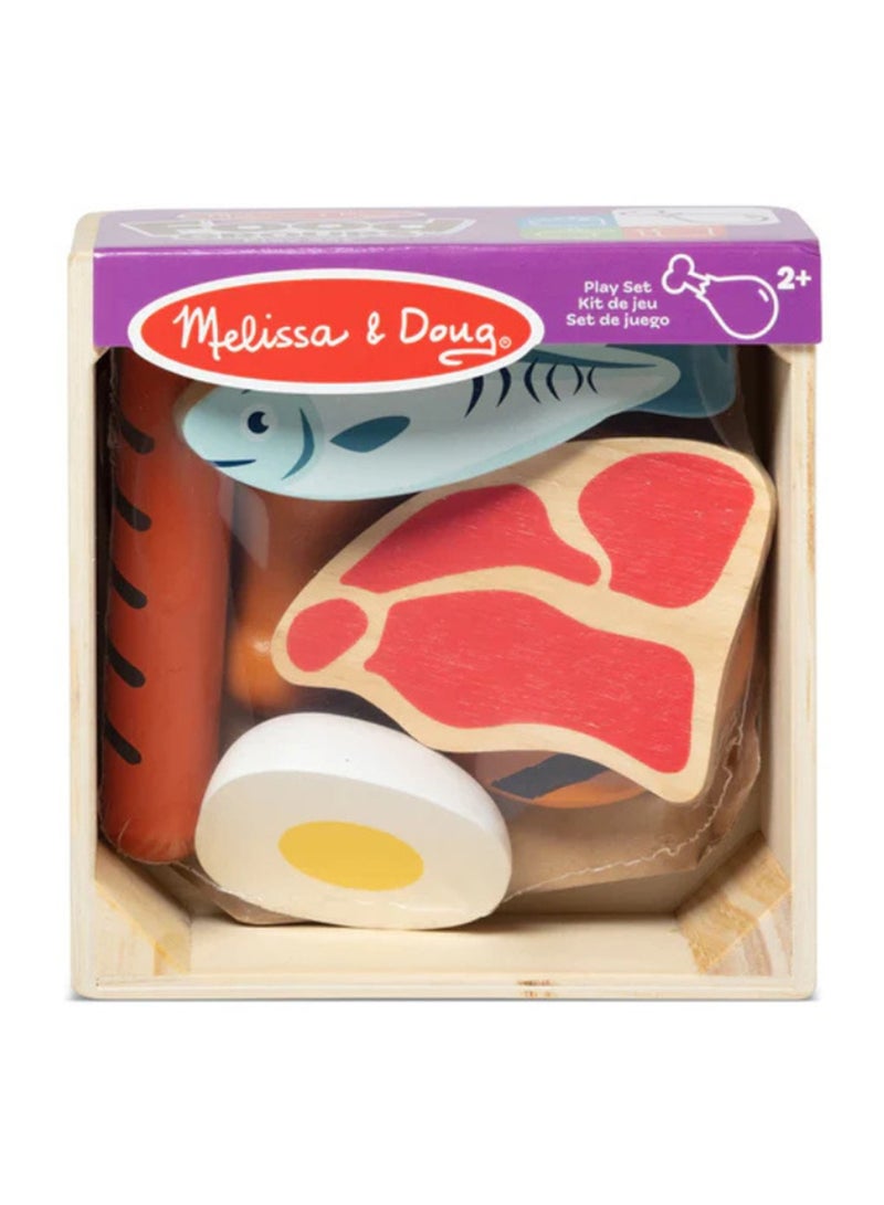 Melissa & Doug Wooden Food Groups Play Set – Protein – 9-Piece Pretend Play Set with Meat, Fish, Chicken, Eggs & More – Educational Wooden Toy for Kids Learning About Nutrition Ages 3+ | MD95208 - Image 1