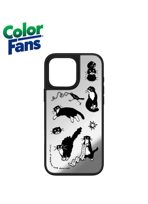 iPhone 11 Whimsical Cat Mirror Case  - Playful Black and White Cats on Silver