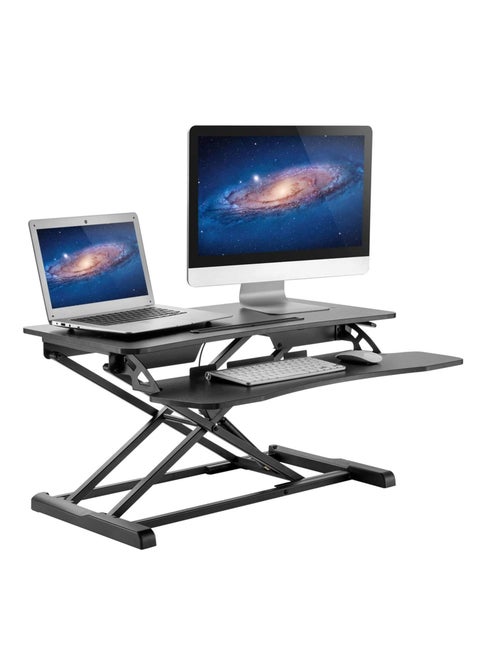 Standing Desk Height Adjustable - Sit to Stand Up Desk Converter Gas Spring Riser with Keyboard Tray and Mounting Hole For Monitor Stand LIFT Workstation Desktop (Black)