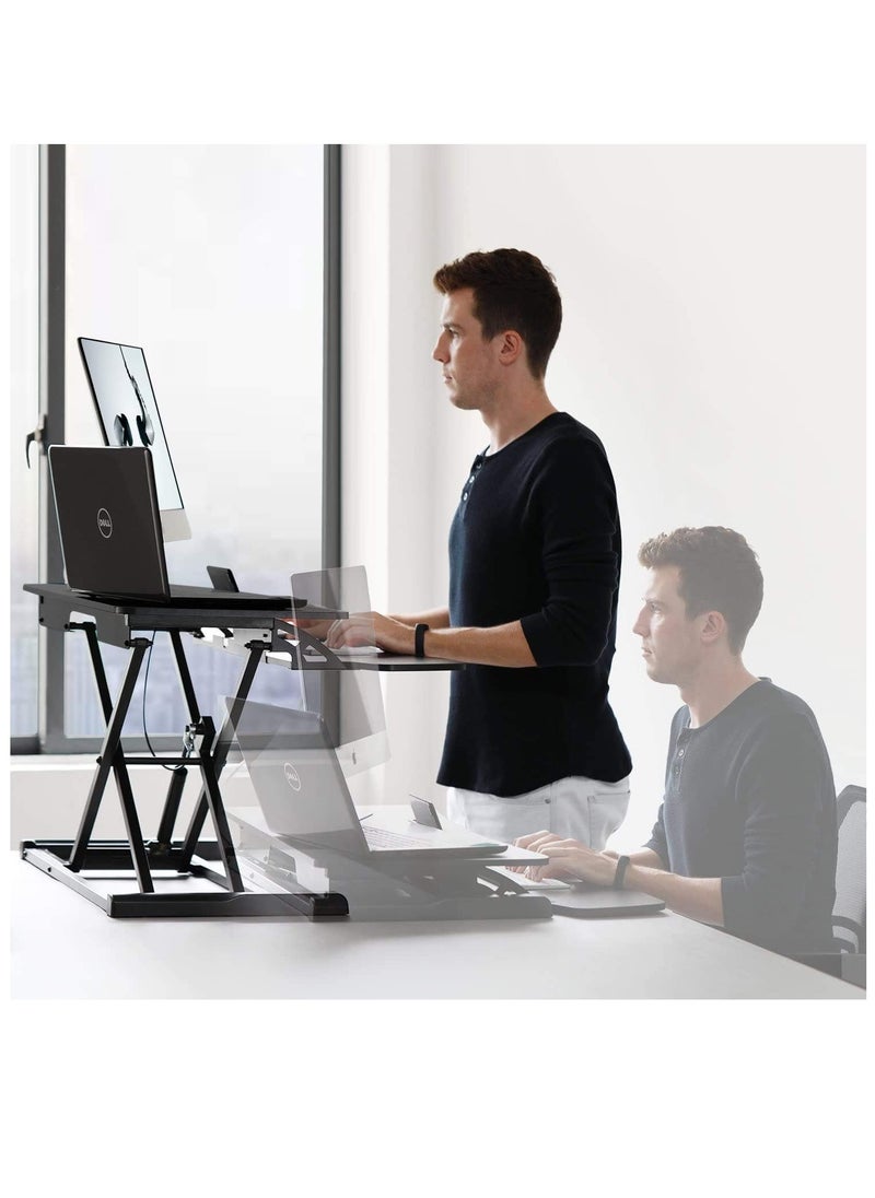 Standing Desk Height Adjustable - Sit to Stand Up Desk Converter Gas Spring Riser with Keyboard Tray and Mounting Hole For Monitor Stand LIFT Workstation Desktop (Black)