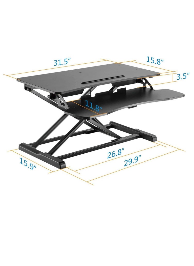 Standing Desk Height Adjustable - Sit to Stand Up Desk Converter Gas Spring Riser with Keyboard Tray and Mounting Hole For Monitor Stand LIFT Workstation Desktop (Black)