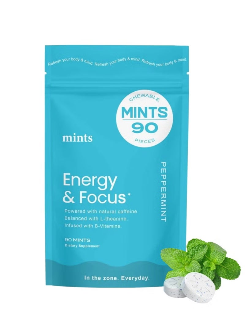 Mints NeuroGum Energy Caffeine Mint Candies (90 Count) - Sugar Free, L-Theanine + Natural Caffeine + Vitamins B12 & B6 - Boosts Energy & Focus for Men & Women - Ketogenic Vegan, Mint Flavor  - Image 1