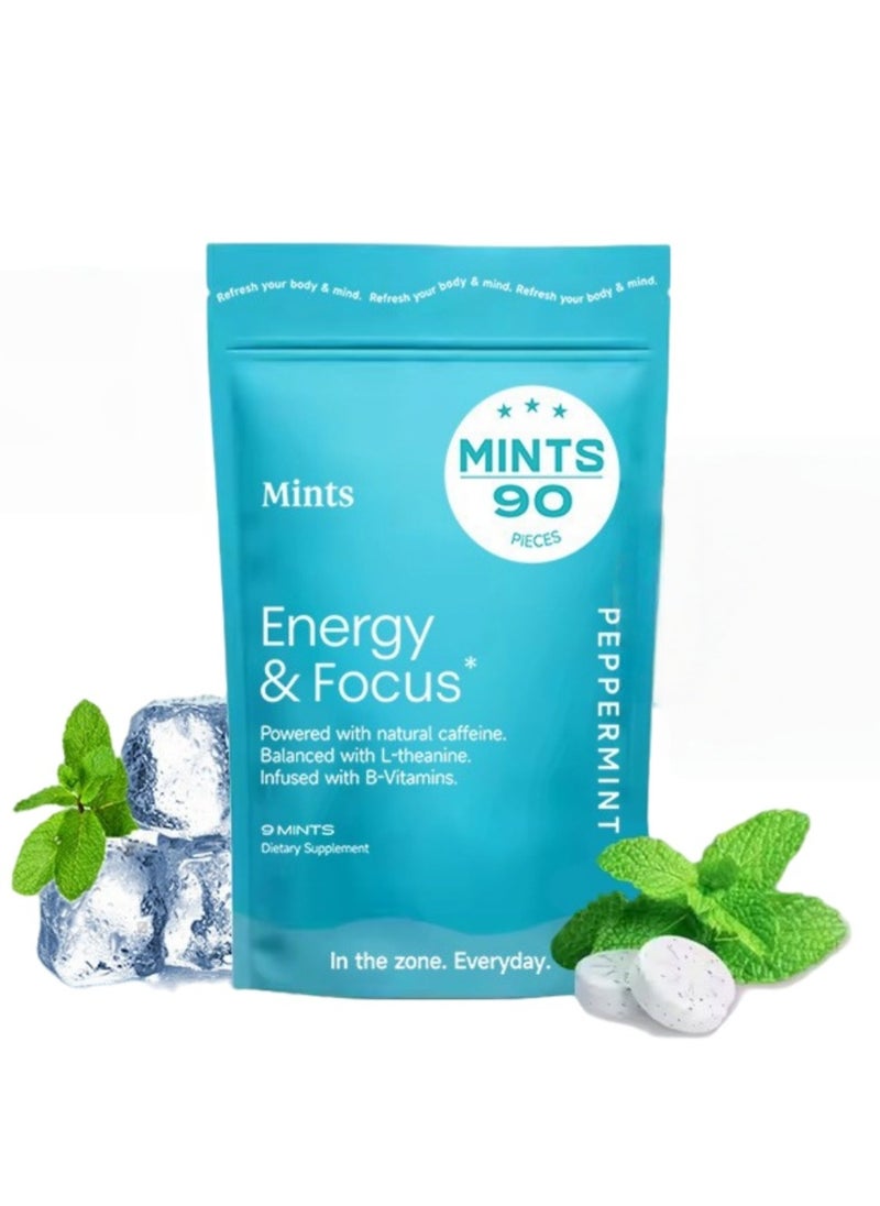 Mints NeuroGum Energy Caffeine Mint Candies (90 Count) - Sugar Free, L-Theanine + Natural Caffeine + Vitamins B12 & B6 - Boosts Energy & Focus for Men & Women - Ketogenic Vegan, Mint Flavor  - Image 1