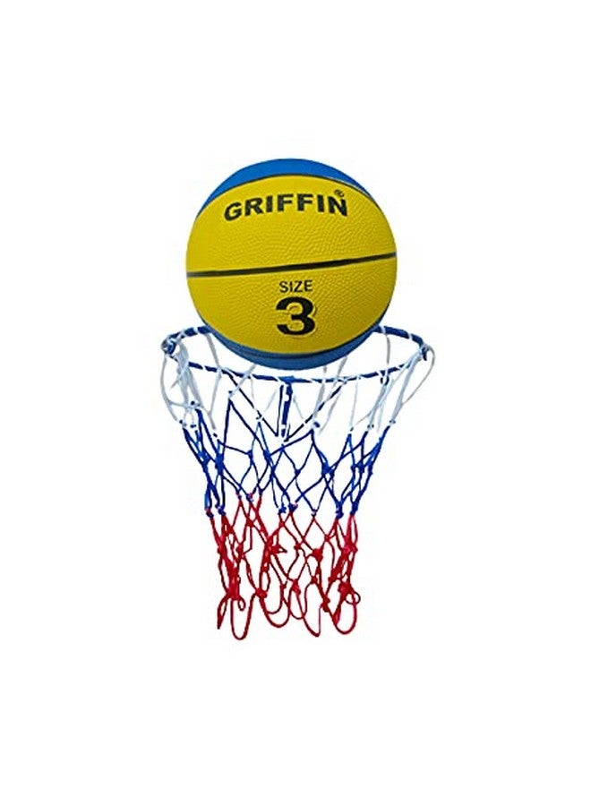 غريفين كرة سلة جريفين للأطفال، حلقة شبكية لكرة السلة، حلقة دائرية قابلة للتثبيت على الحائط مع شبكة، تدريب رياضي وممارسة منتظمة للأطفال، كرة سلة مقاس 3، كرة سلة للأطفال من سن 4 إلى 7 سنوات (أزرق) - Image 1