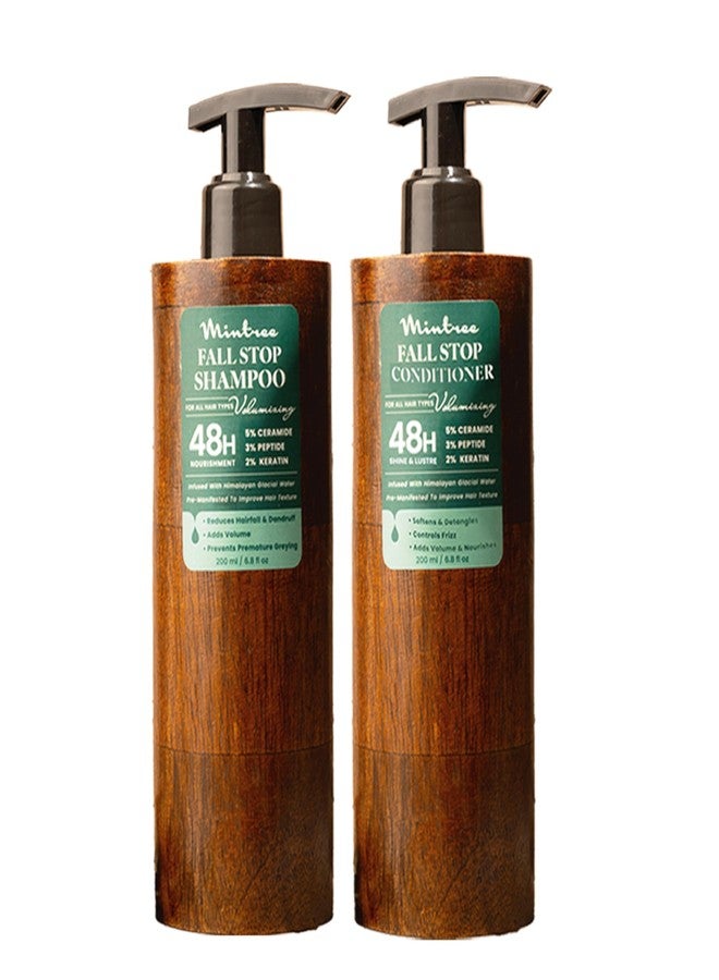Mintree Volumizing Anti Hair Fall Stop Shampoo & Conditioner Combo | Organic & Vegan Hair Care with Ceramides, Antioxidants & Botanicals | Controls Hair Fall, Adds Volume & Nourishes | 200ml+200ml - Image 1