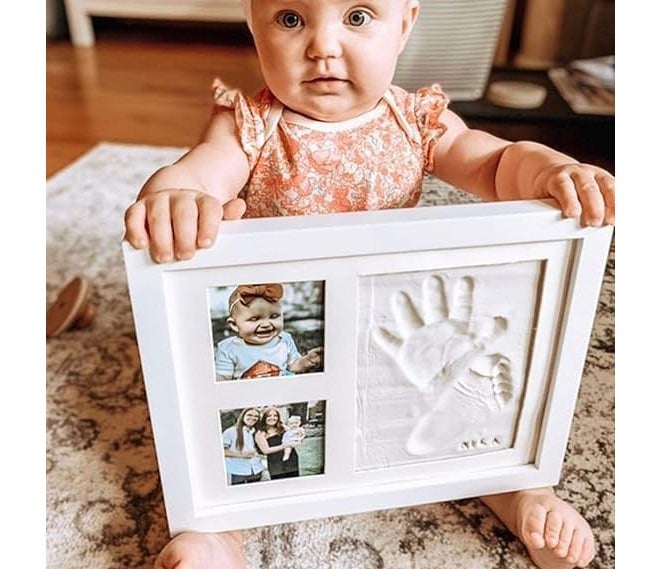 RASOFAB ZWERLIN Baby Handprint and Footprint Kit, Clay Photo Frame with Name Stamp, White, Newborn Keepsake - Image 2