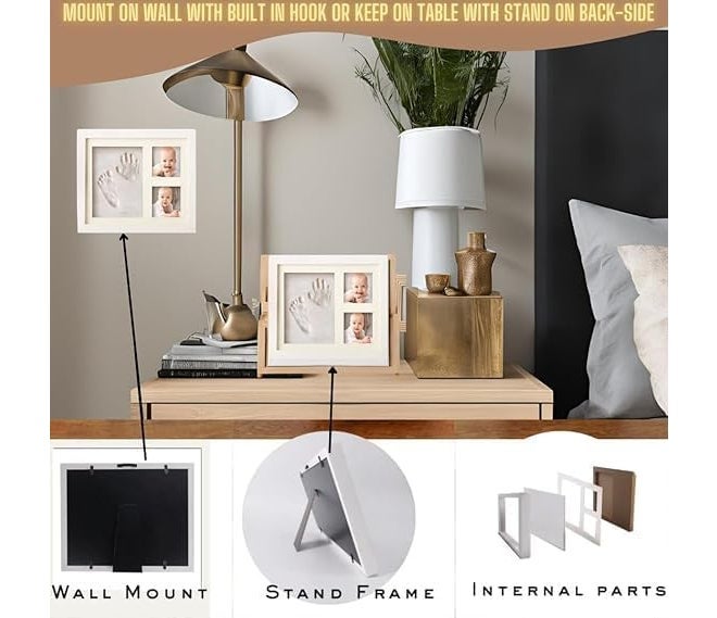 RASOFAB ZWERLIN Baby Handprint and Footprint Kit, Clay Photo Frame with Name Stamp, White, Newborn Keepsake - Image 5