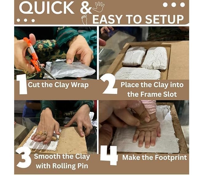 RASOFAB ZWERLIN Baby Handprint and Footprint Kit, Clay Photo Frame with Name Stamp, White, Newborn Keepsake - Image 4