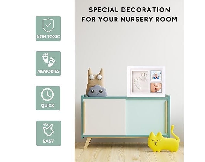 RASOFAB ZWERLIN Baby Handprint and Footprint Kit, Clay Photo Frame with Name Stamp, White, Newborn Keepsake - Image 3