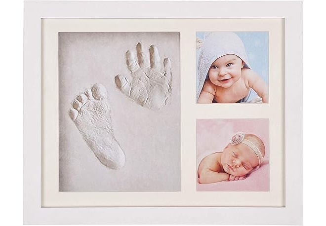 RASOFAB ZWERLIN Baby Handprint and Footprint Kit, Clay Photo Frame with Name Stamp, White, Newborn Keepsake - Image 1