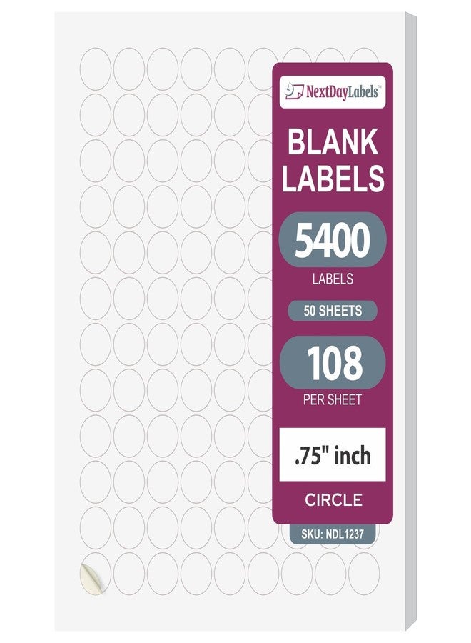 NextDayLabels – 3/4 Inch Round Labels - Round Sticker Labels for Printer - Matte White Blank Laser/Inkjet Printer Labels - Circle Stickers Printable Labels (50 Sheets, 108 Per Sheet, 5400 Labels) - Image 1