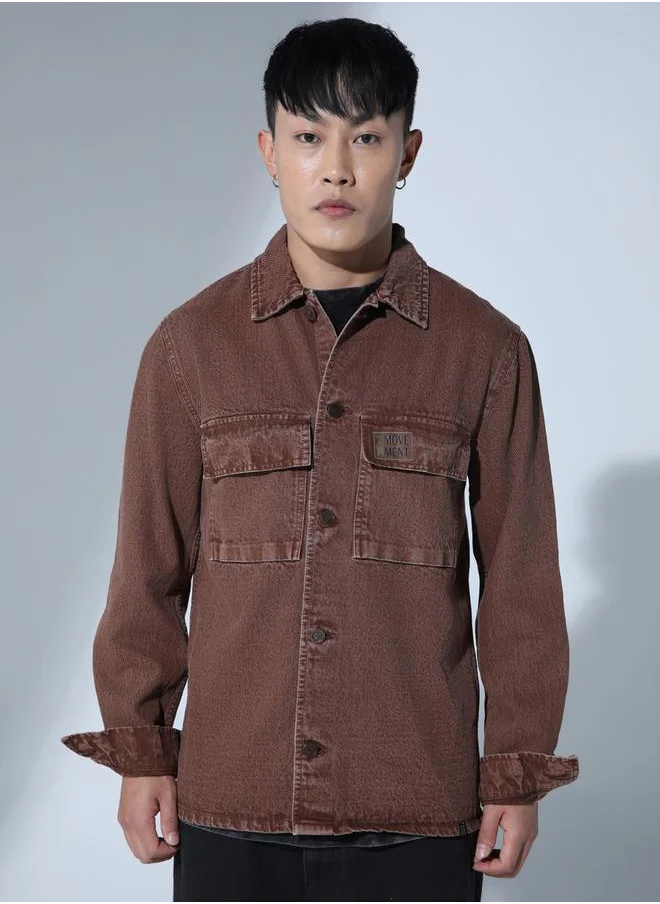 Hubberholme Spread Collar Classic Opaque Cotton Oversized Shacket by Styli