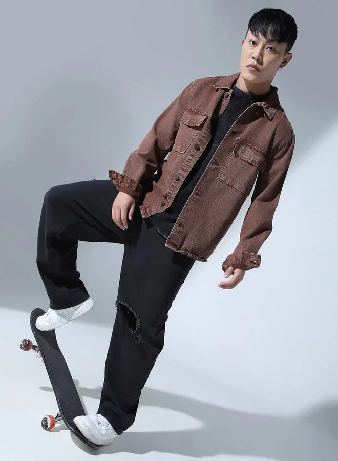Hubberholme Spread Collar Classic Opaque Cotton Oversized Shacket by Styli