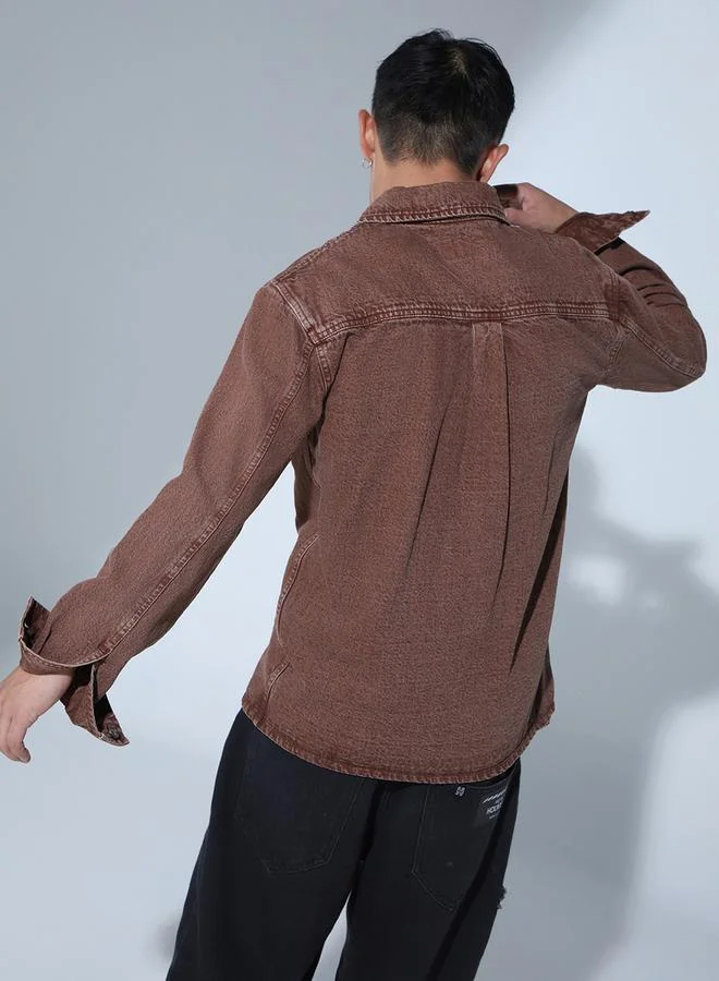 Hubberholme Spread Collar Classic Opaque Cotton Oversized Shacket by Styli