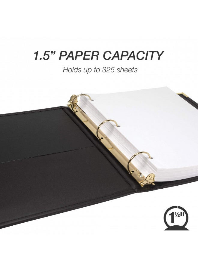Samsill Samsill Classic Collection Executive Presentation 3 Ring Binder/Portfolio Binder, 1.5 Inch Binder, Brass Round Ring (Holds 325 Sheets), Black  - Image 2