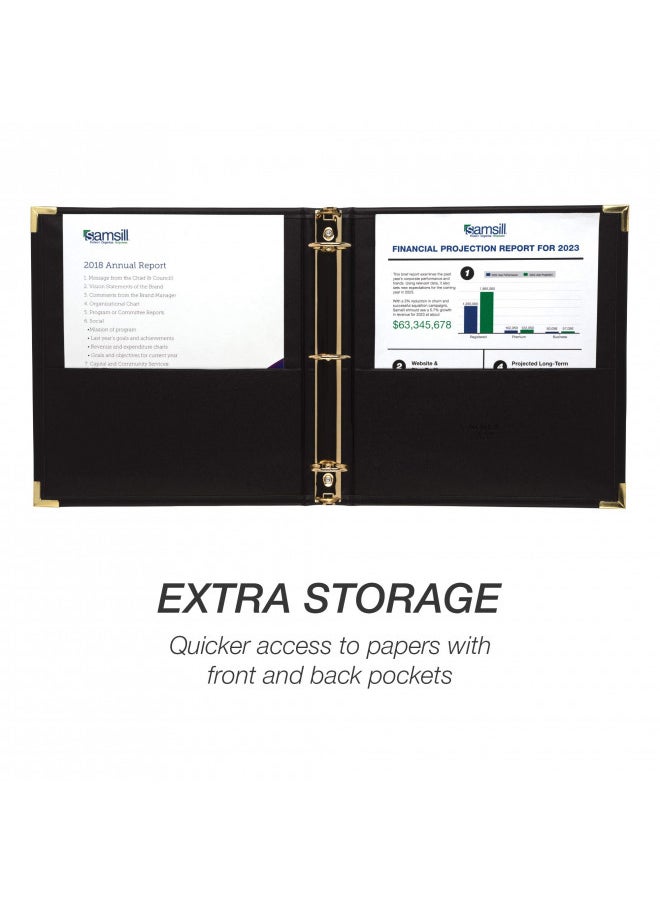 Samsill Samsill Classic Collection Executive Presentation 3 Ring Binder/Portfolio Binder, 1.5 Inch Binder, Brass Round Ring (Holds 325 Sheets), Black  - Image 3
