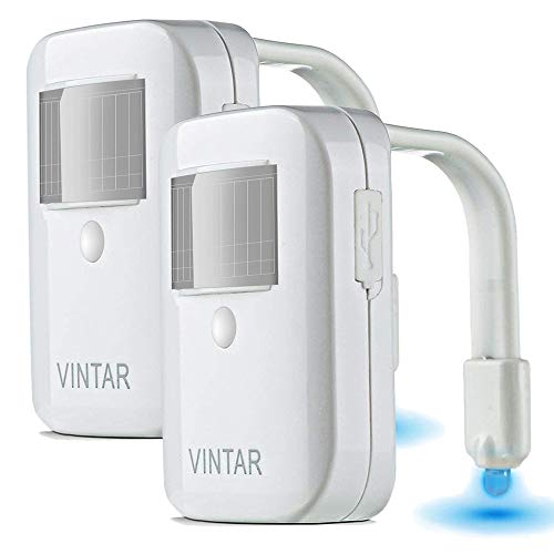 VINTAR 2 Pack Rechargeable 16 Color Motion Sensor LED Toilet Night Light 5 Stage Dimmer IP67 Waterproof Light Detection - Image 1
