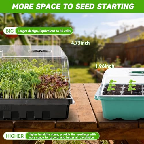 Adawook Seed Starter Tray, Gardening Plant Grow Trays Kit for Seedling, Germination Trays with 4.72 Inch High Humidity Domes，Large Growing Space & Better Air Flow for Seed Starting, Mini Greenhouse, 3PCS - Image 2