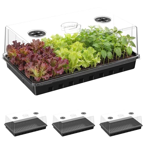Adawook Seed Starter Tray, Gardening Plant Grow Trays Kit for Seedling, Germination Trays with 4.72 Inch High Humidity Domes，Large Growing Space & Better Air Flow for Seed Starting, Mini Greenhouse, 3PCS - Image 1