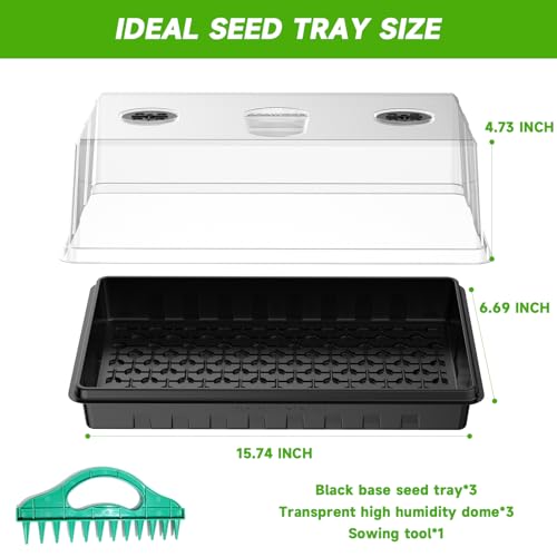 Adawook Seed Starter Tray, Gardening Plant Grow Trays Kit for Seedling, Germination Trays with 4.72 Inch High Humidity Domes，Large Growing Space & Better Air Flow for Seed Starting, Mini Greenhouse, 3PCS - Image 4