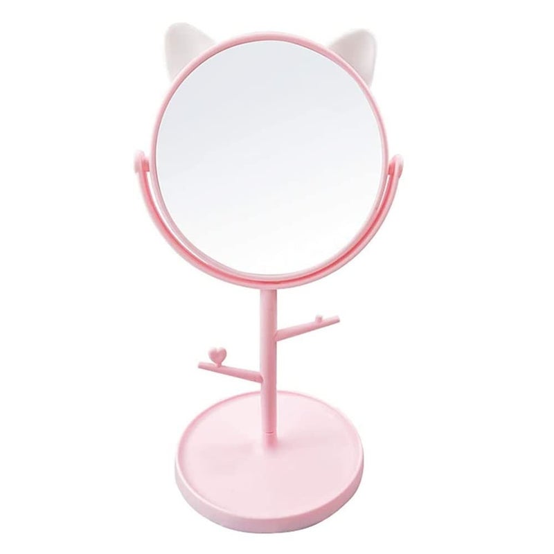 RoarCraft Desk Mirror in Cute Cat Ears ShapeKawaii Vanity Mirror for You in Bathroom or Bedroom Pink - Image 1