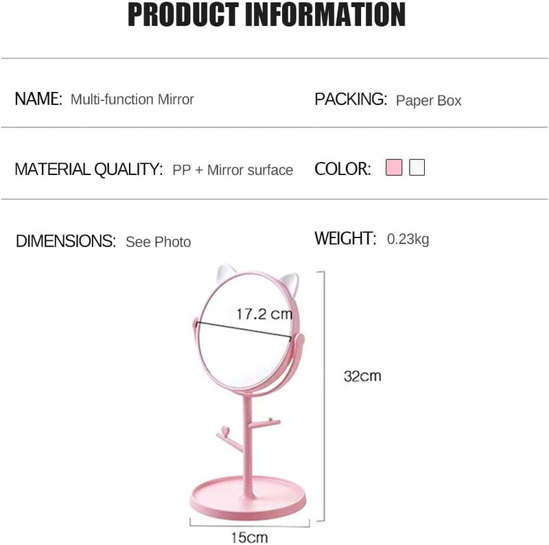 RoarCraft Desk Mirror in Cute Cat Ears ShapeKawaii Vanity Mirror for You in Bathroom or Bedroom Pink - Image 5