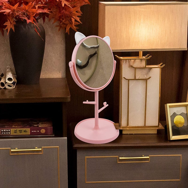 RoarCraft Desk Mirror in Cute Cat Ears ShapeKawaii Vanity Mirror for You in Bathroom or Bedroom Pink - Image 4