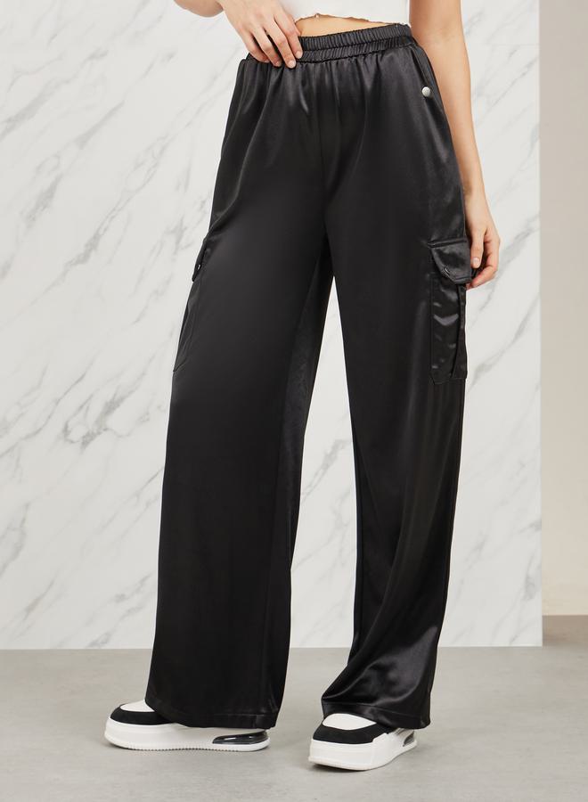 Styli Satin Button Detail Cargo Wide Leg Pant - Image 1