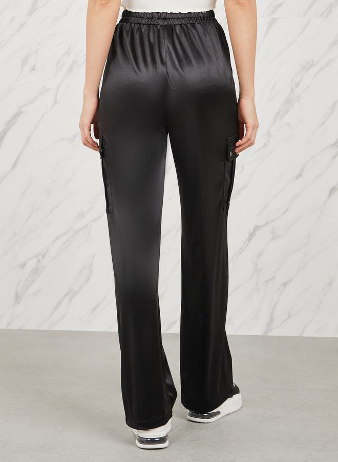 Styli Satin Button Detail Cargo Wide Leg Pant - Image 4
