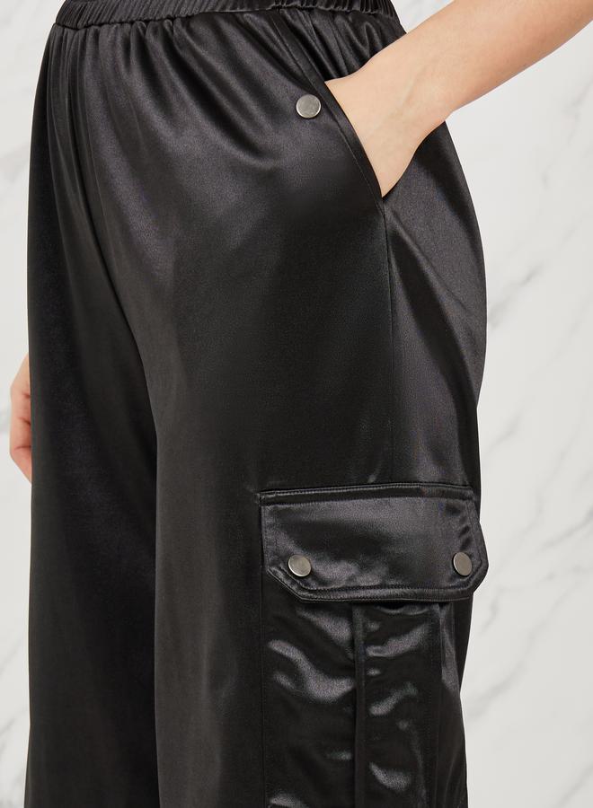 Styli Satin Button Detail Cargo Wide Leg Pant - Image 3