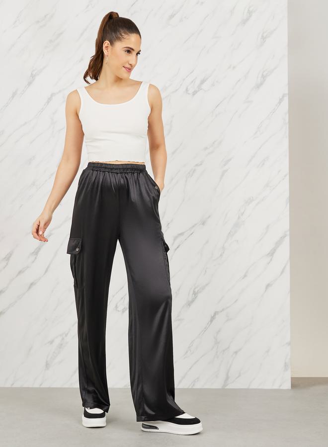 Styli Satin Button Detail Cargo Wide Leg Pant - Image 2