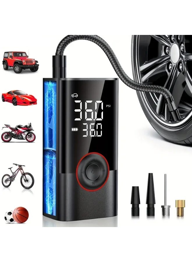 Generic Tire Inflator Portable Air Compressor - Air Pump For Car Tires with Digital Pressure Gauge, LED Light - Cordless Pump for Car, Motorcycle, Bicycle, Balls and More  - Image 1