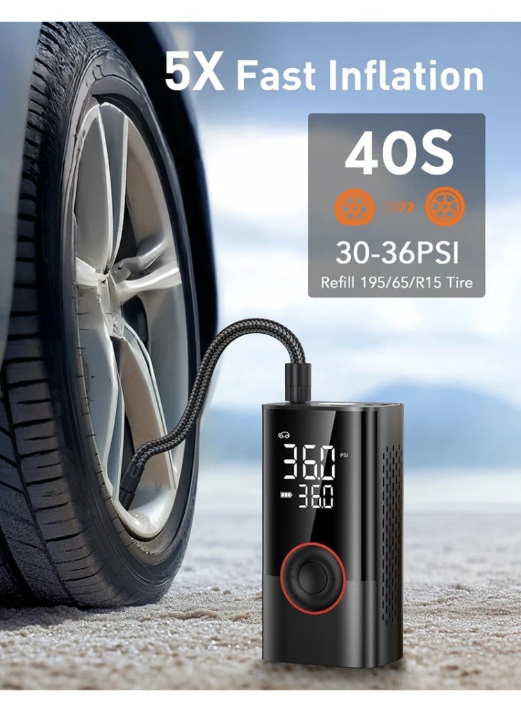 Generic Tire Inflator Portable Air Compressor - Air Pump For Car Tires with Digital Pressure Gauge, LED Light - Cordless Pump for Car, Motorcycle, Bicycle, Balls and More  - Image 2