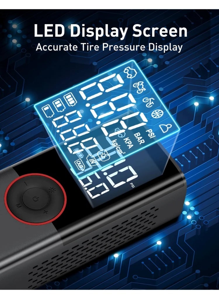 Generic Tire Inflator Portable Air Compressor - Air Pump For Car Tires with Digital Pressure Gauge, LED Light - Cordless Pump for Car, Motorcycle, Bicycle, Balls and More  - Image 3