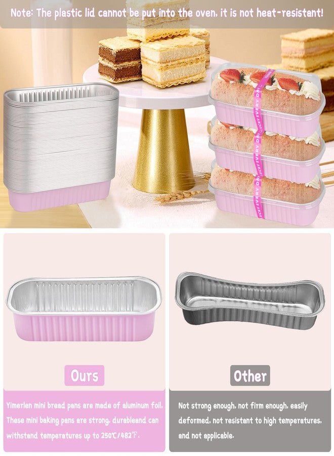 Yimerlen 100 Pack Mini Loaf Pans Mini Cake Pans with Lids and Spoons Sealing Sticker, 6.8oz Rectangle Aluminum Foil Baking Pans Disposable Loaf Cake Pan for Baking (Pink) - Image 4